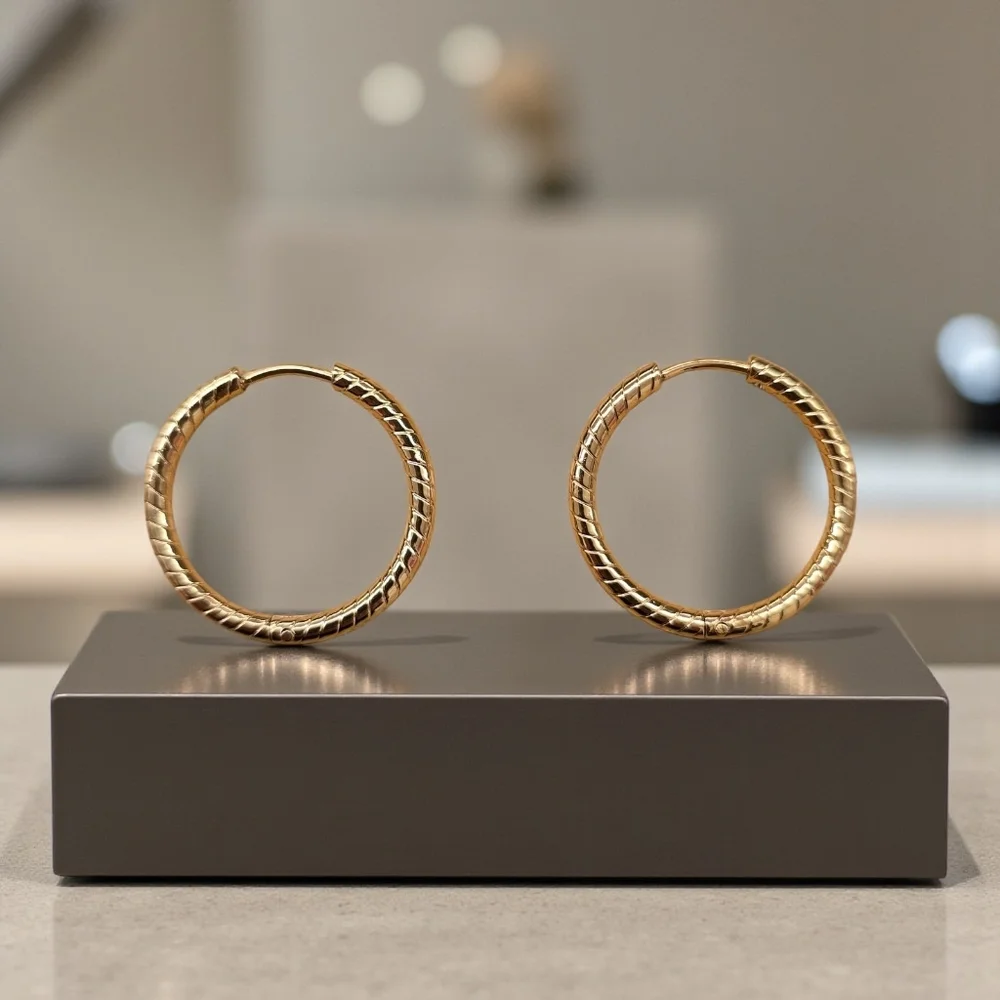 Stainless Steel Gold‎ Accent Design Hoop Earrings | 25mm| Tarnish Resistant